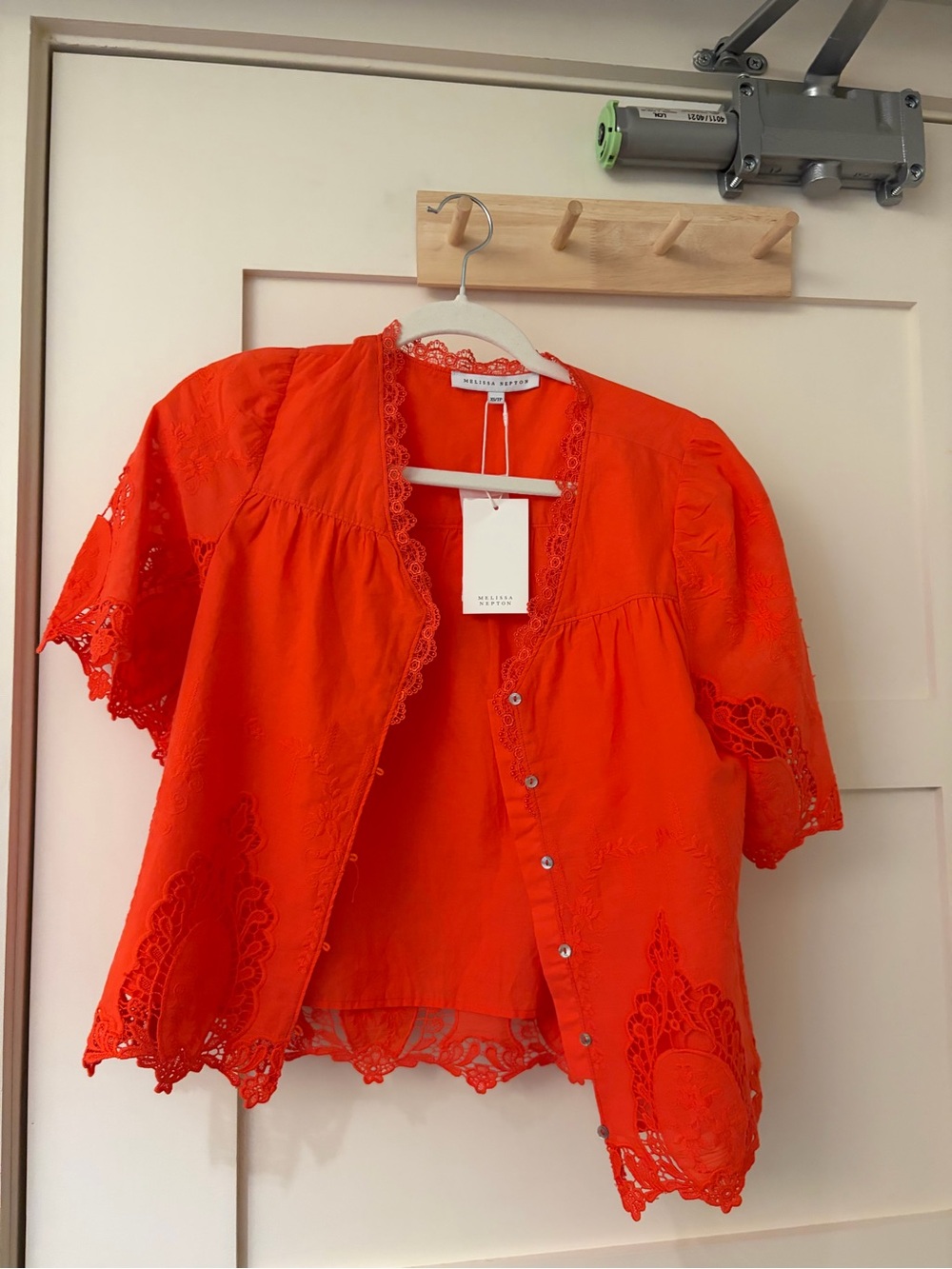 MELISSA NEPTON Bright Orange Eyelet Button-Front Blouse